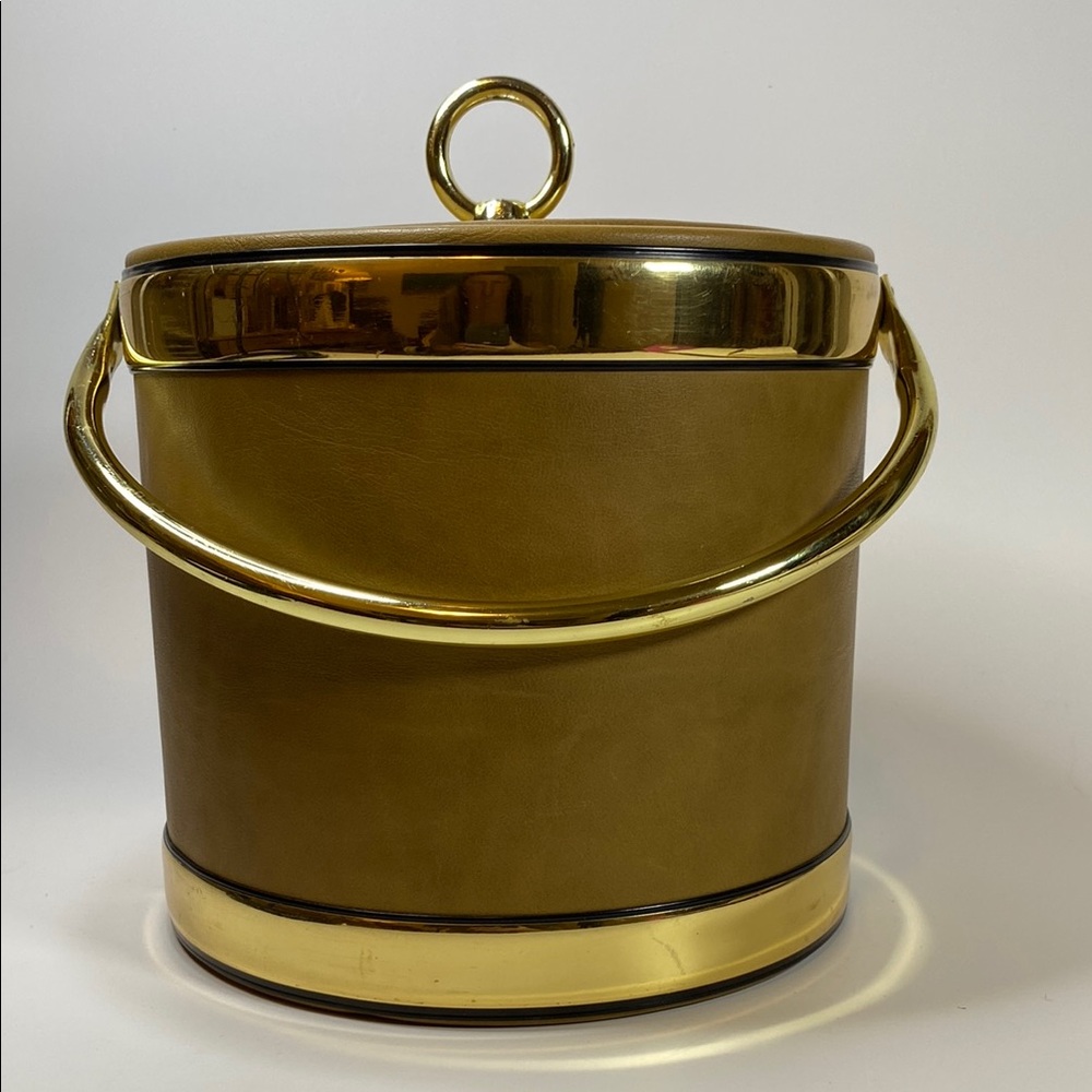 Vintage Kraftware Faux Leather and Gold Accents Ice Bucket